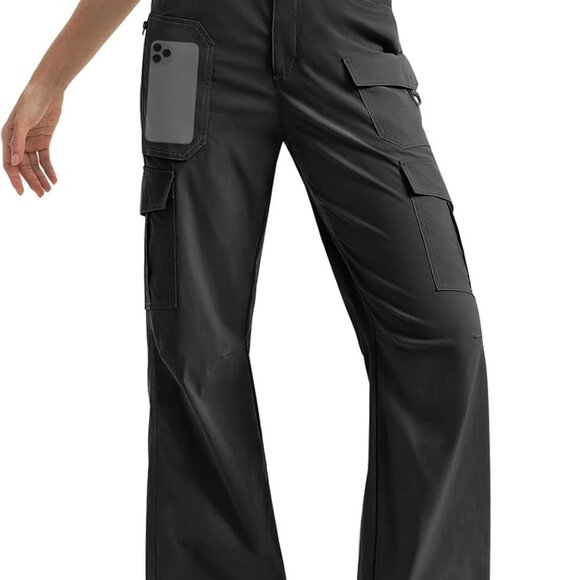 Women's-Cargo-Hiking-Pants-High-Waisted Wide Leg Water Resistance Lightweight St